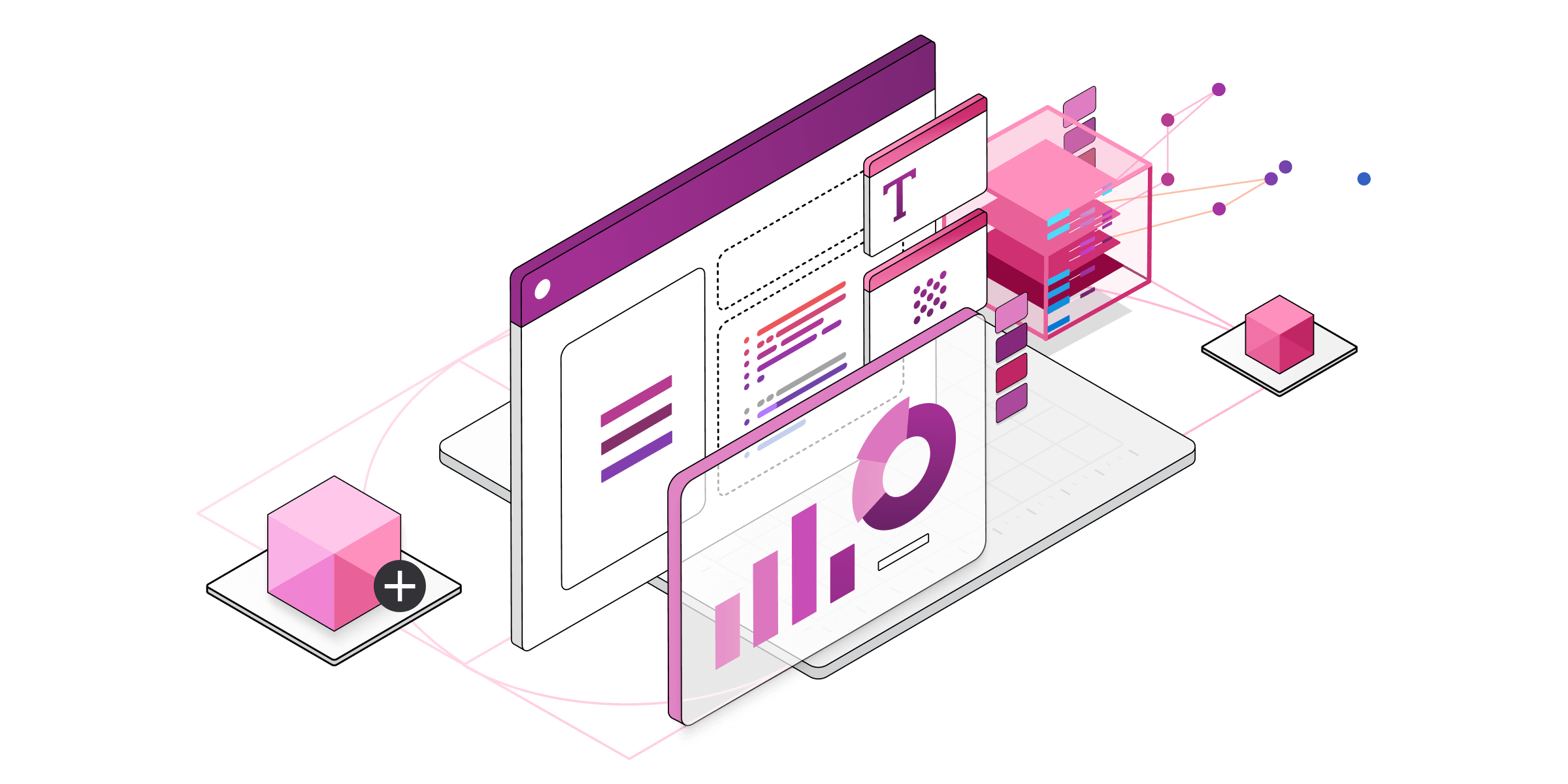 Illustration isométrique des composants techniques pour les services Power Apps.